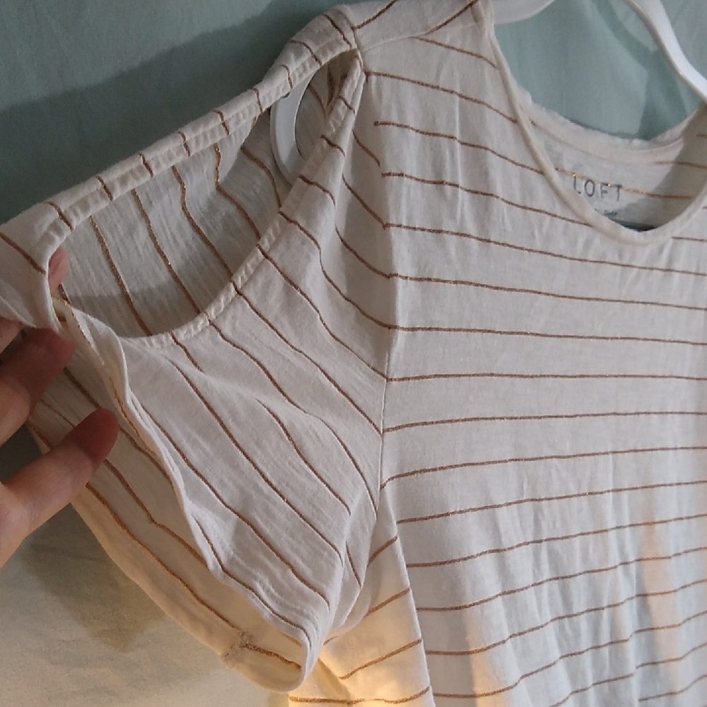 LOFT Cream and Gold Striped Top